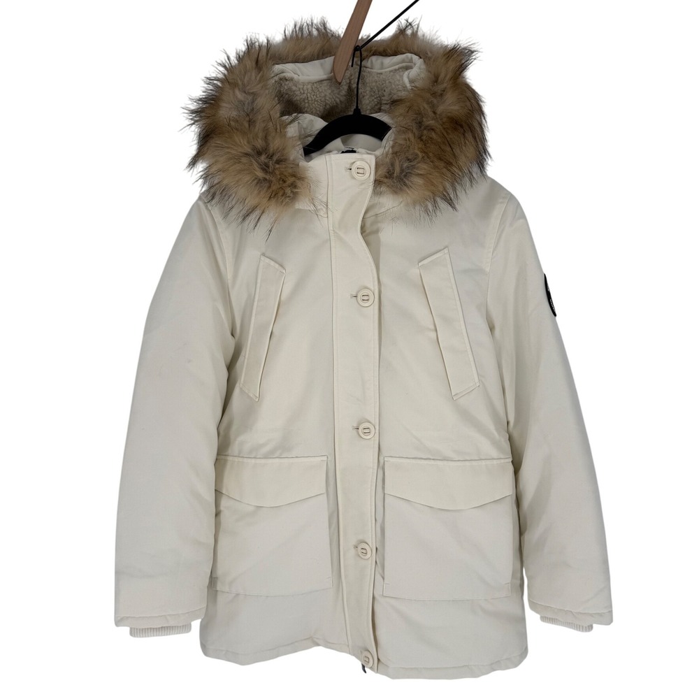 SUPERDRY EVEREST FAUX FUR PARKER COAT CREAM SIZE 10 NWT
